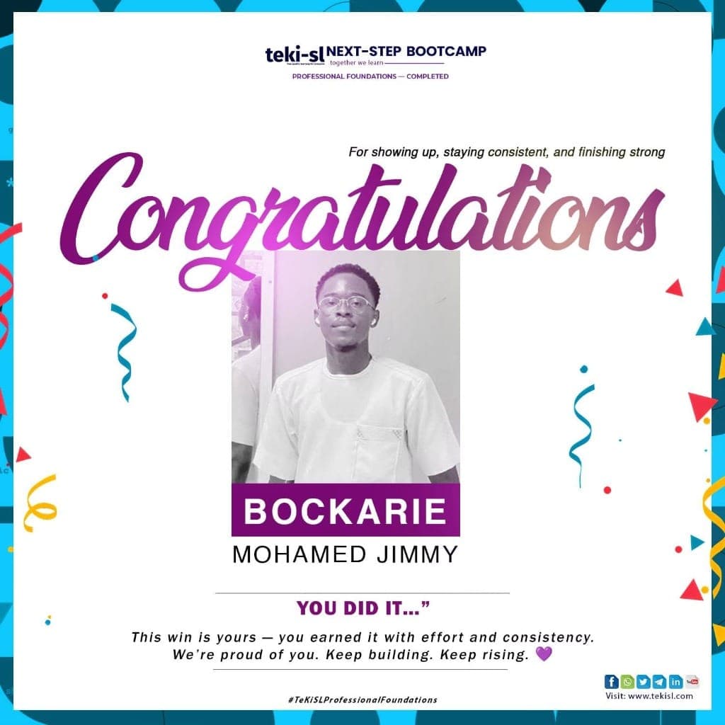 TeKi-SL Professional Foundations completion record for Bockarie Mohamed Jimmy