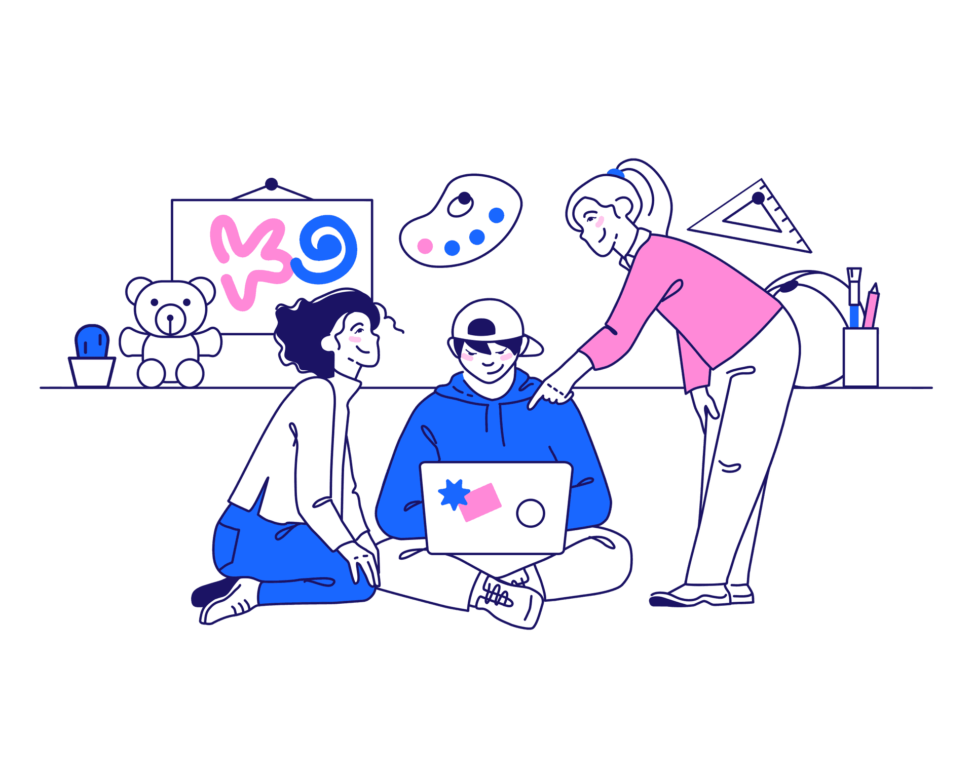 Students using an online learning platform