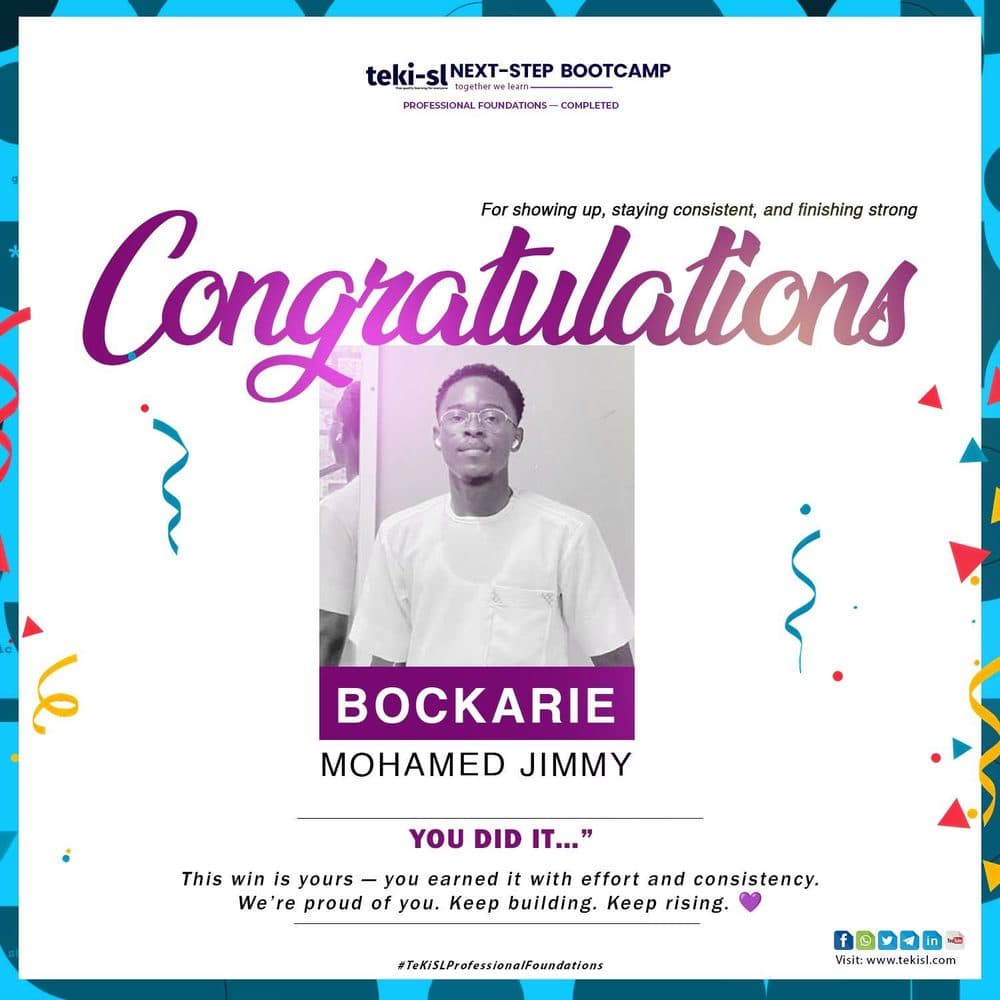 Bockarie Mohamed Jimmy, Professional Foundations graduate