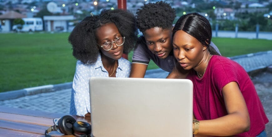 Closeup of African businesspeople working on a project